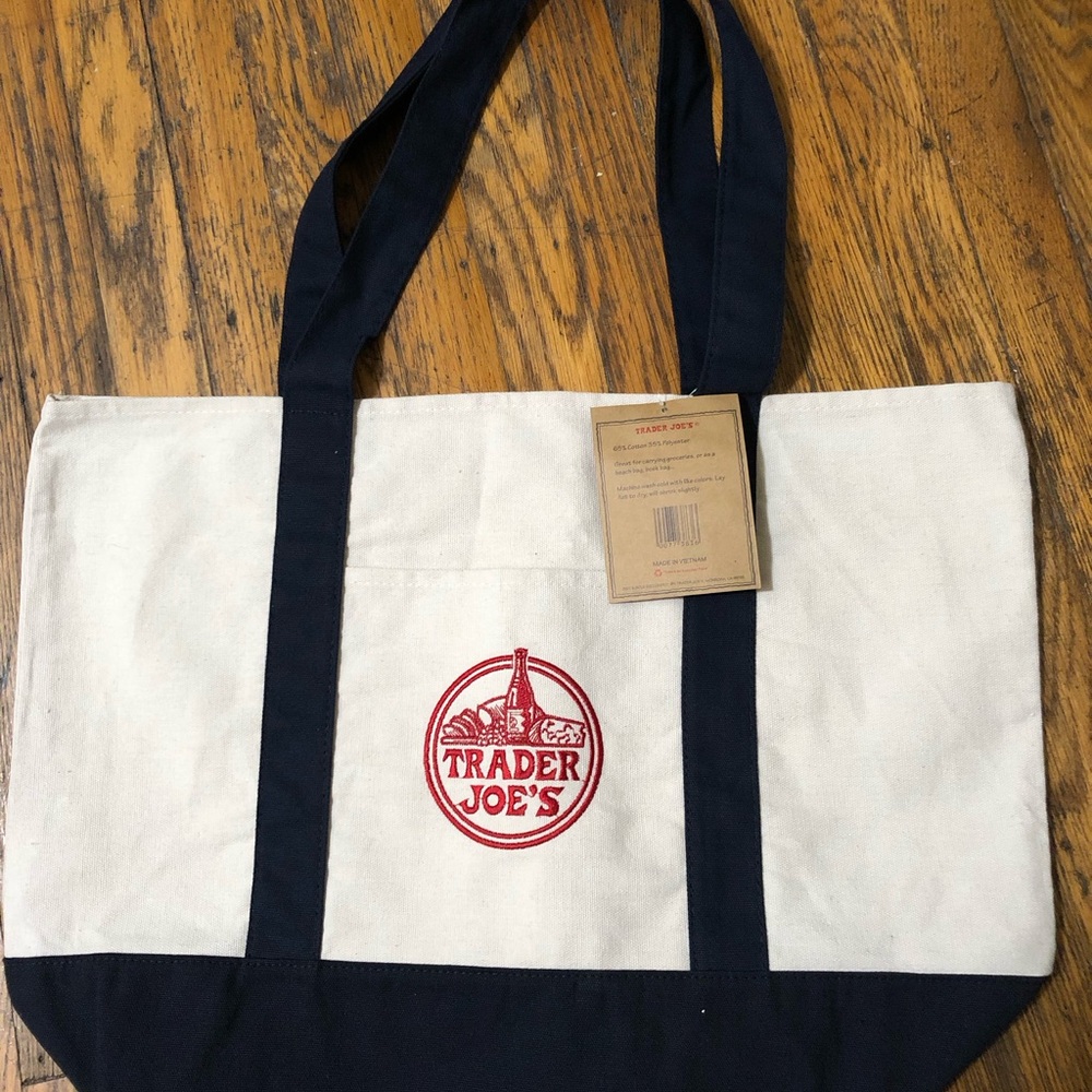 Men's Canvas Tote Bag in White and Navy
